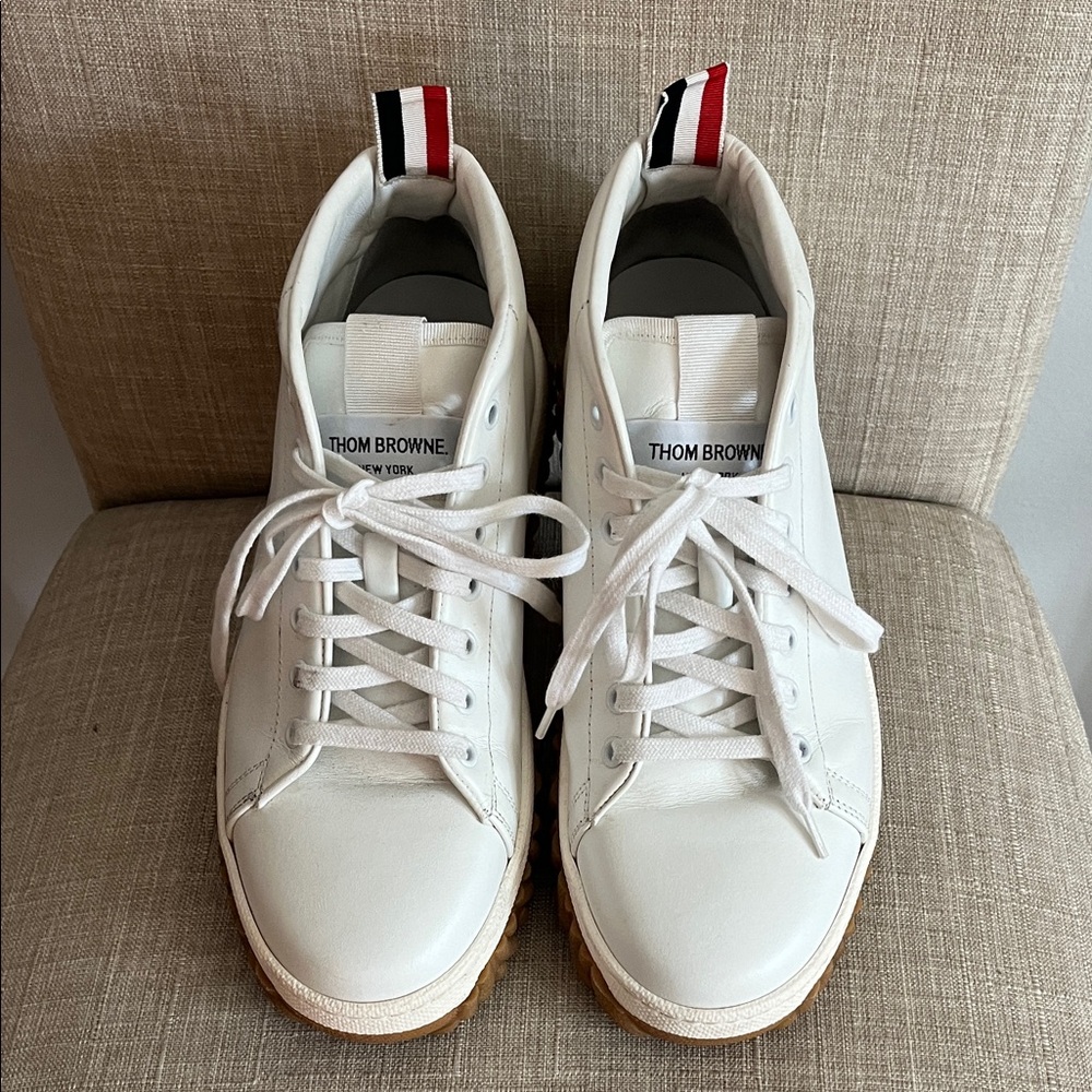 Thom Browne White High-Top Sneakers with Signature Stripes